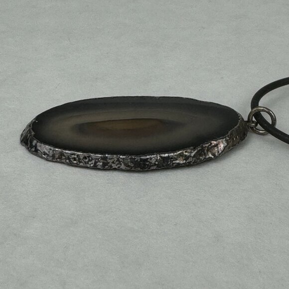 Natural Agate Slice Pendant Necklace With Black Cord Lobster Clasp Artisan 18" - Picture 3 of 10